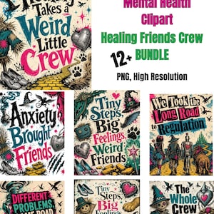 May include: A digital collection of Oz-inspired graphic illustrations featuring characters and text including Healing Takes a Weird Little Crew, Anxiety Brought Friends, Tiny Steps Big Feelings, We Took the Long Road to Regulation, and The Whole Crew Is Overthinking.