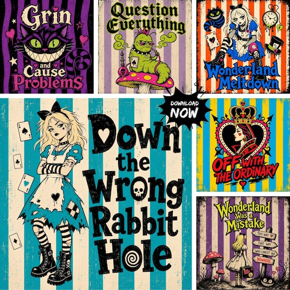 Gothic Alice in Wonderland PNG Bundle, Dark Wonderland Clipart, Junk Journal Ephemera, Scrapbook PNGs, 200 Designs, Digital Download