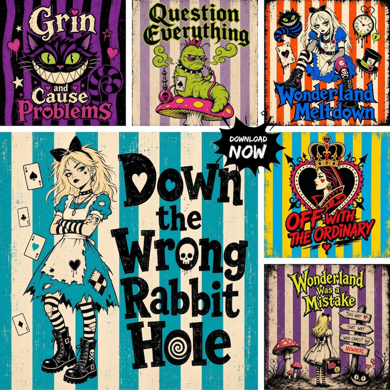 Gothic Alice im Wunderland PNG Bundle, dunkles Wunderland Clipart, Junk Journal Ephemera, Scrapbook PNGs, 200 Designs, digitaler Download Bild 1