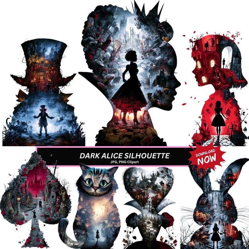Dark Alice in Wonderland Clipart PNG, Gothic Junk Journal, Printable ...