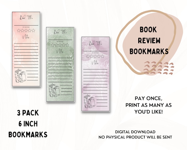 Book Review Bookmarks Printable Bookmarks for Fiction or Non Etsy