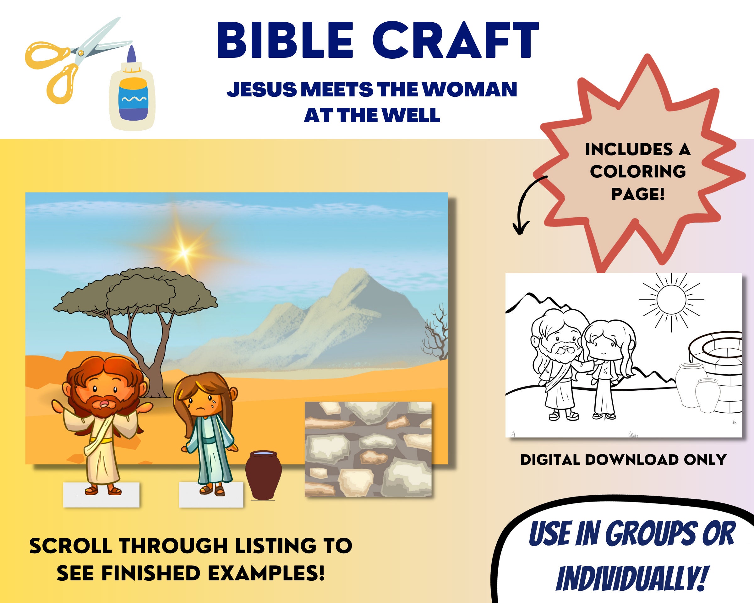 Samaritan Woman | Jesus and Woman at the Well Scene Creator | Kid's Church Bible Craft | Digital Download