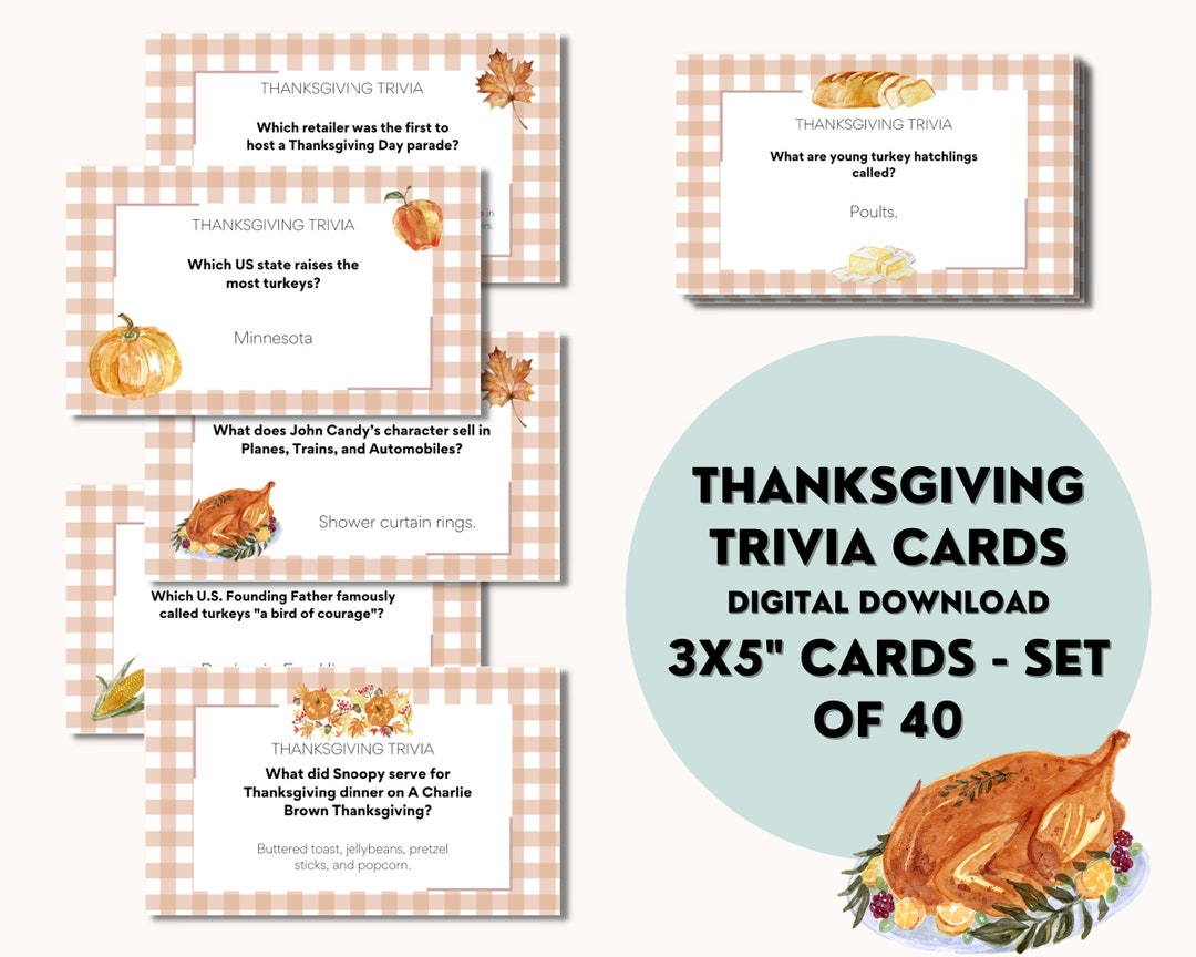 Thanksgiving Trivia Cards Printable Trivia Cards - Etsy
