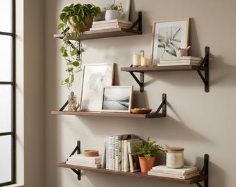 Floating Wooden Wall Shelves, Wall Mounted Bookshelf for Living Room Bedroom Bathroom Decor