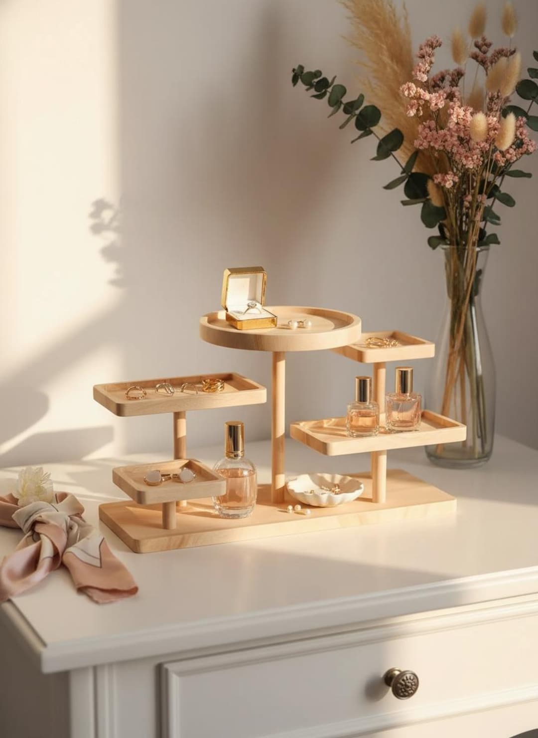 Wood Jewelry Display Rack, Multi Tier Storage Box for Beads Earrings ...