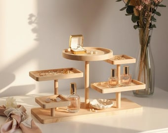Wood Jewelry Display Rack, Multi Tier Storage Box for Beads Earrings and Small Accessories