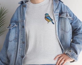 Vibrant Bird (on front of shirt)| Unisex Heavy Cotton Tee | Colorful Artsy Bird Design |
