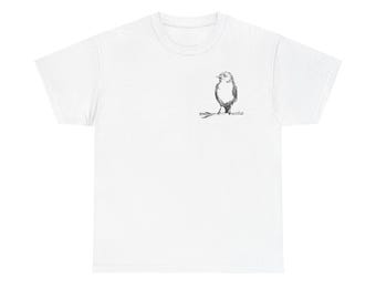 Handgezeichneter Vogel (vorne am Shirt) | Unisex Schwere Baumwolle T-Shirt | Artsy Vogel Design |