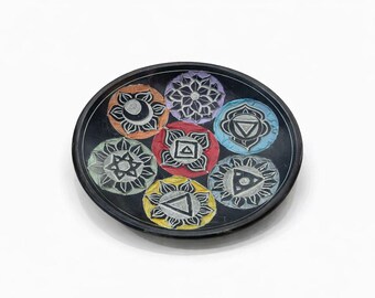 Plato de cerámica artesanal con diseño de chakras, bandeja multiusos multicolor para decoración de mesa estilo boho.