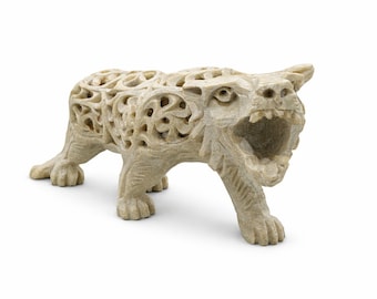 Escultura de guepardo tallada a mano en piedra, arte animal anidado, decoración tribal para el hogar, artesanía.