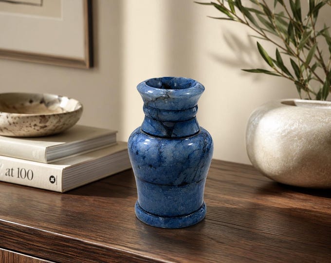 Handmade Blue Jade Stone Flowerpot, Artisan Desk Planter, Minimalist Decor