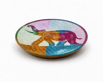 Plato decorativo de piedra de jade hecho a mano, con diseño de elefante pintado a mano, decoración de mesa estilo bohemio.