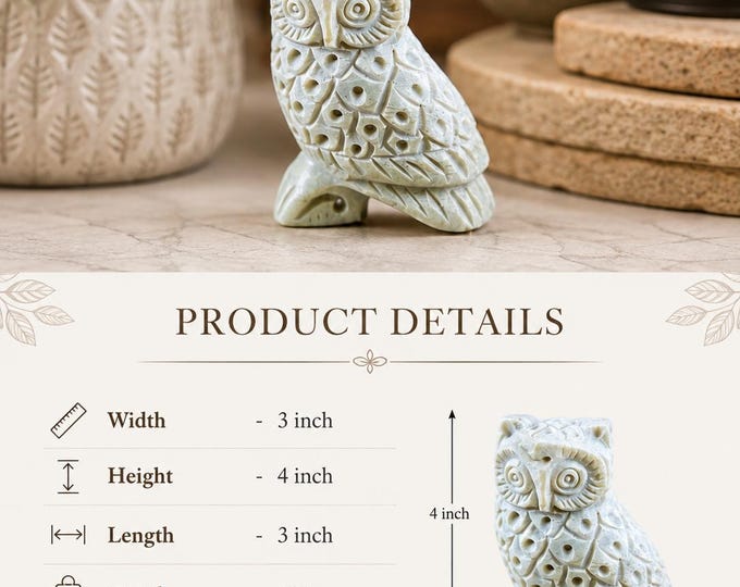 Jade Stone Owl Figurine, Hand Carved Owl Statue, Handmade Jade Owl Decor, Spiritual Home Decor, Lucky Owl Gift, Boho Stone Sculpture