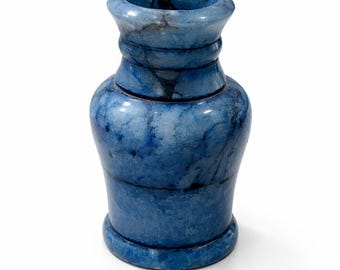 Maceta de piedra de jade azul hecha a mano, maceta de escritorio artesanal, decoración minimalista.