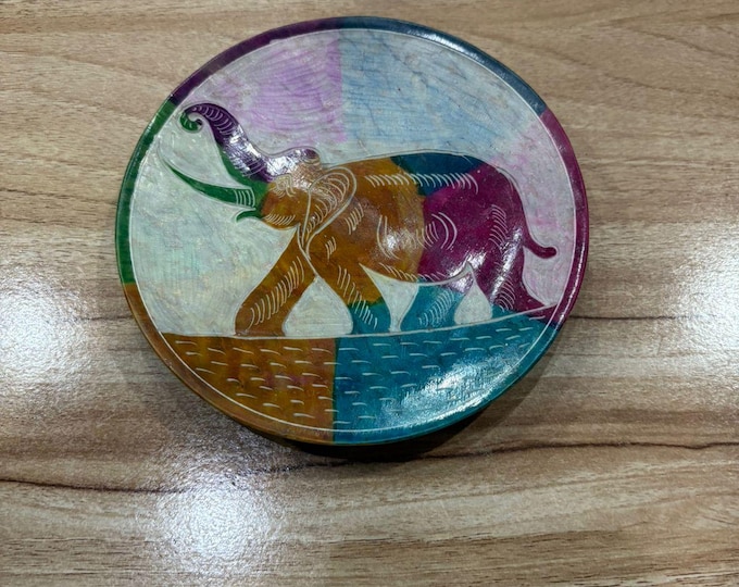 Hand Painted Jade Stone Elephant Trinket Dish, Boho Vanity Organizer Tray