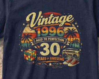 Vintage 1996 Shirt - 30th Birthday Gift for Men and Women - Retro 30 Years of Awesome Tee - 1996 Aged to Perfection Gamer T-Shirt