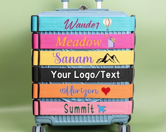 Correa para equipaje con nombre personalizado, etiquetas para equipaje personalizadas, etiquetas con nombre, artículos esenciales de viaje, regalo para viajeros, despedida de soltera, viaje de chicas, logotipo de aceptación
