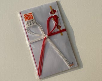 Busta regalo giapponese vintage, busta porta soldi Noshi, cordino Mizuhiki rosso e bianco