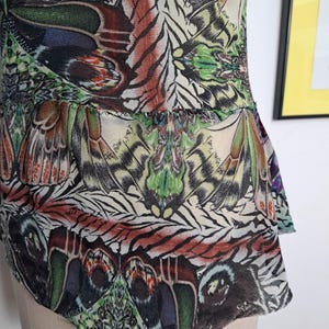Vintage 90s Kenzo Jeans Butterfly Print Sheer Mesh Top with Asymmetrical Peplum Hem & Sequin Neckline Trim | Cyber Fairy Grunge, Whimsigoth image 6