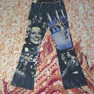 Rare Old Hollywood Graphic Vintage Furia Maille Demoiselle Paris Pants | Y2K Archival Avant Garde Cinema Star Film Scenes Flared Trousers, S