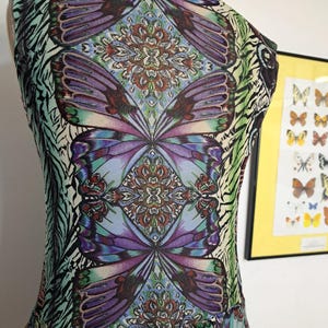 Vintage 90s Kenzo Jeans Butterfly Print Sheer Mesh Top with Asymmetrical Peplum Hem & Sequin Neckline Trim | Cyber Fairy Grunge, Whimsigoth image 3