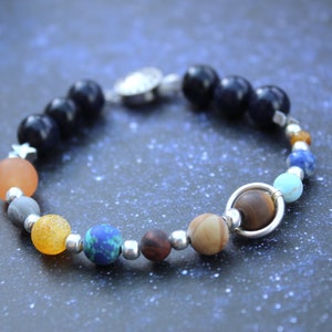 Sonnensystem Edelstein Armband mit Verschluss - Sonnensystem Edelstein Armband, Edelstein Armband für Astrologie Liebhaber mit Planeten