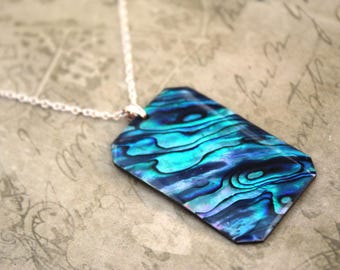 Ciondolo in conchiglia di abalone, ciondolo in pietra preziosa di abalone, ciondolo di design, ciondolo vintage, gioielli placcati in argento sterling 925, MGLOT-90(23) - Italia