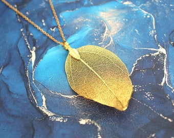 Real Leaf Pendant in 16CT Gold with Adjustable Chain - Nature Inspired Leaf Pendant, Gold Electroplated Leaf Necklace, Gift for Her