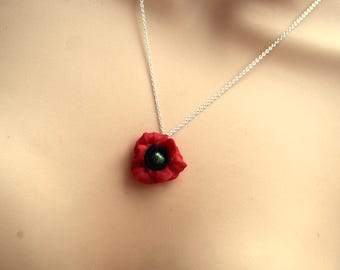 ポピーレッドフラワーペンダントネックレス - Etsy 日本