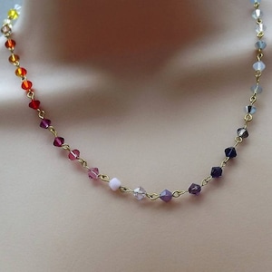 Sparkling Rainbow Swarovski Crystal Necklace - Dainty Beaded Necklace, Colorful and Elegant, Adjustable Length, Girlfriend Gift