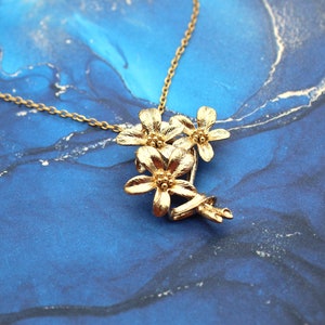 Everlasting Flower Bouquet Necklace - Gold Plate Flower Pendant Necklace with Bouquet Design, Flower Jewelry, Gift for Her