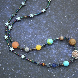 Solar System Necklace with Gemstone Planets and Starry Chain - Celestial Gemstone Necklace Inspired by Planets and Astrology, solar system