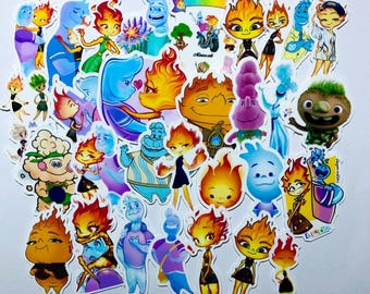 Set de 50 pegatinas de personajes elementales