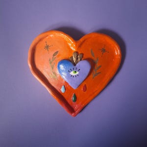 Cœur Ex-voto En Terre Cuite Orangé Avec Croix – Fait Main, Bohème