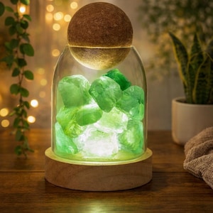 Lámpara de cristal de fluorita verde, difusor de aroma natural, luz de mesilla USB, decoración de dormitorio.