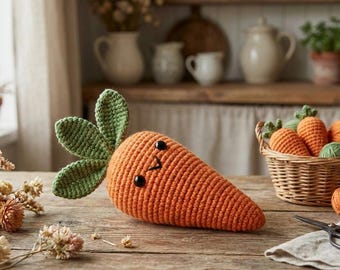 Crochet Carrot Pattern, Amigurumi Veggie Play Food, Beginner Crochet Toy PDF, Spring Tiered Tray Decor, Easter Digital Download