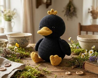 Amigurumi Black Duckling Crochet Pattern | Cottagecore Farmhouse Toy | Easy Digital PDF Download