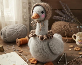 Little Grey Goose Knitting Pattern – Vintage Style Heirloom Toy (PDF Download)
