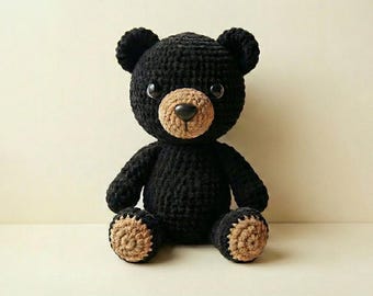 Chunky Black Bear Crochet Pattern | Woodland Cottagecore Plushie (Digital Download)