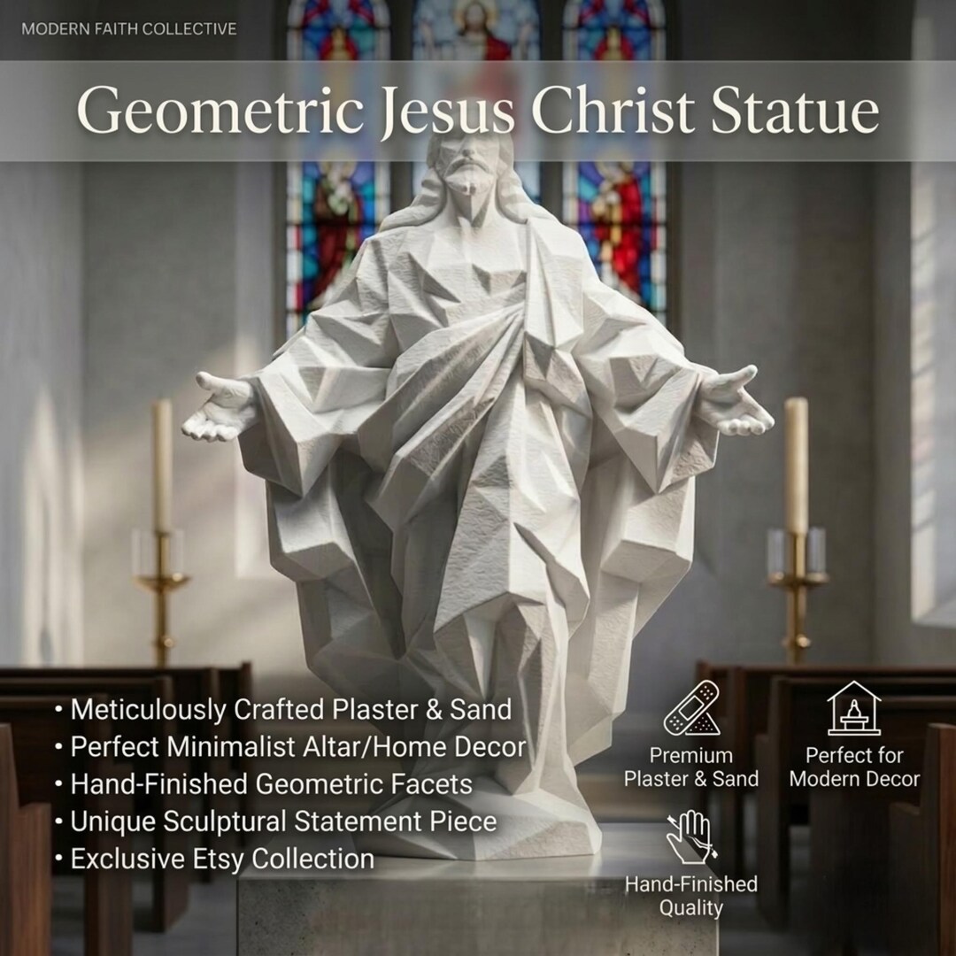 Jesus Geometric Geometric Jesus Christ Statue | Modern Christian Decor | Minimalist ...