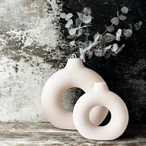 北欧風ドーナツ型陶器花瓶セット、ミニマリストなボヘミアン風インテリア