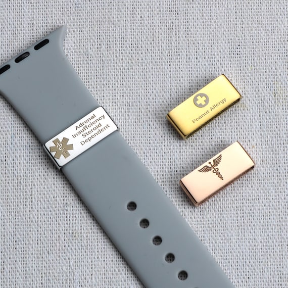 Personalized Medical Alert ID Tag for Apple & Smart Watch Band, Engraved Allergy Emergency Contact, Stainless Steel Medical ID Charm