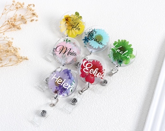 Custom Name Floral Badge Holder,Unique Floral Office Accessory，Gift for Nurse/Doctor,Botanical Gift