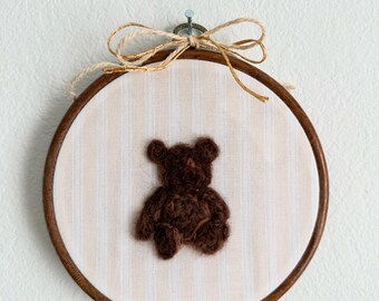 Felted Teddy Bear Nursery Wall Art | Baby Shower Gift |  Custom Needle Felted Hoop with Embroidery | Woodland Decor