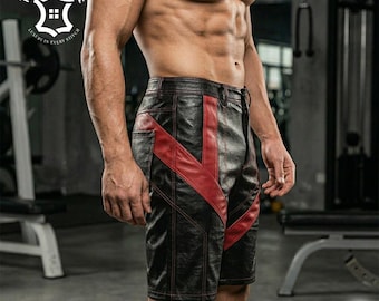 Echte leren heren bikershort, handgemaakte voering, GYM-outfit, materiaalgebruik voor schapen