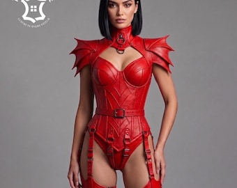Zwart leren bodysuit voor dames, Fantasy Armor-lingerie, Rave Wear, gebruik van koemateriaal