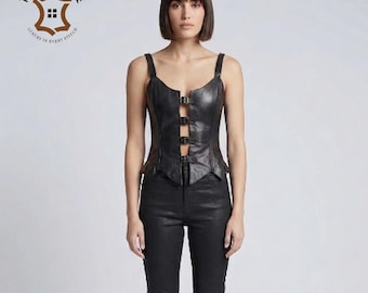 Dames leren crop-top korset met verstelbare gesp, gotische bustiertop, gebruik koemateriaal
