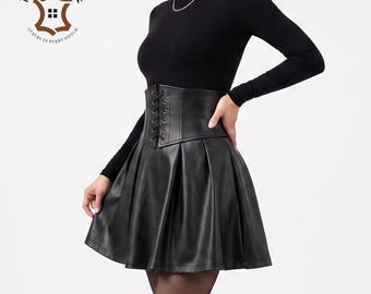 Leren damesrok, uitlopende vrijetijdsrokken, feestkleding van echt leer, gebruik van koemateriaal