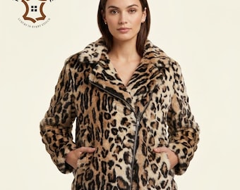 Leren damesjas van imitatiebont met luipaardprint, oversized cheetah-jas, streetwear-jacks
