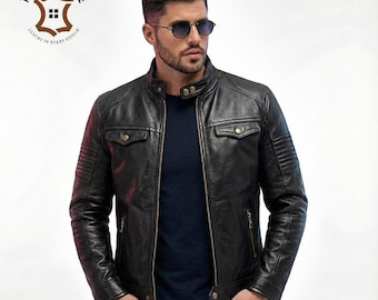 Leren herenjassen, bomberjack, vintage stijl ritssluiting met kraag, gebruik van koemateriaal